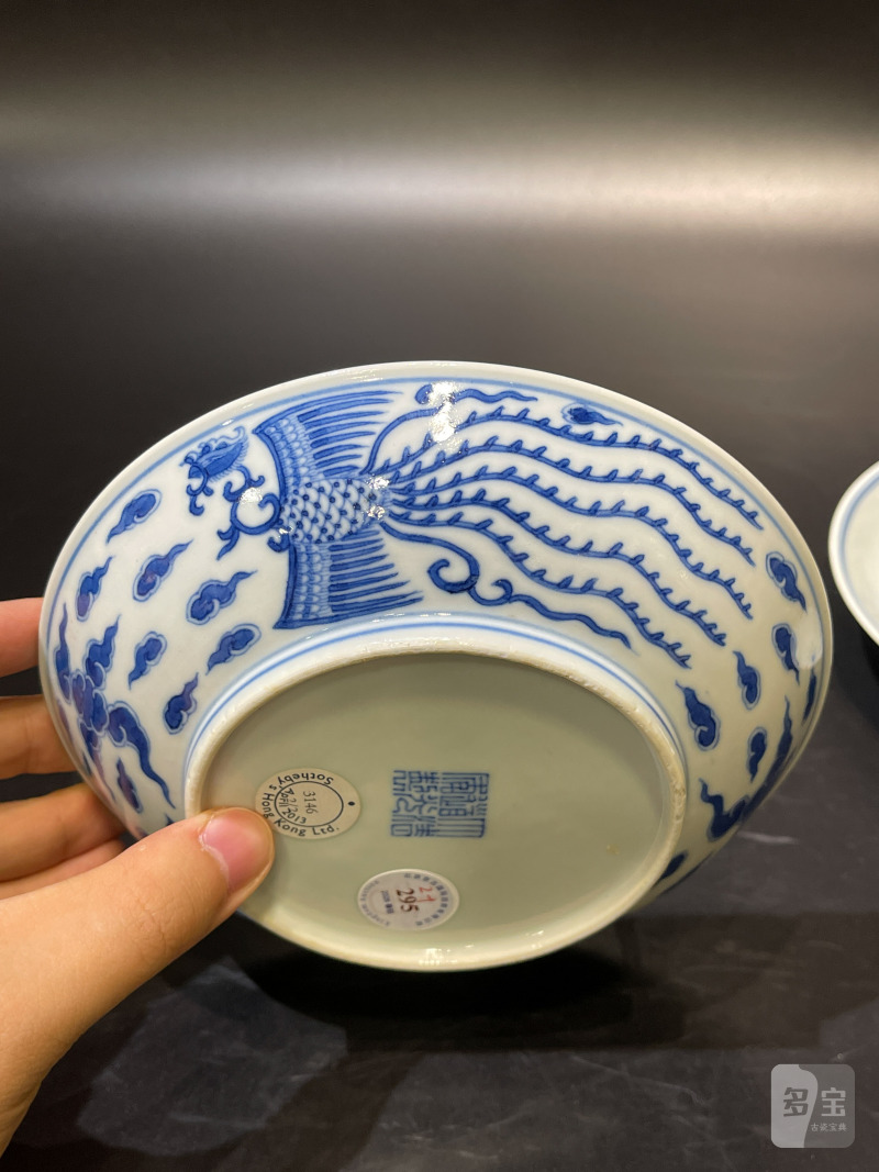 清道光 青花凤纹盘一对 - 图12